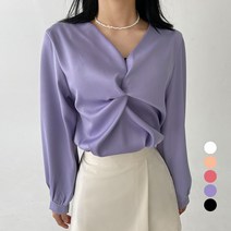 플랜데이 여성용 브이넥 꼬임 긴팔 블라우스