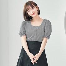 반에이크 송송 체크 퍼프 블라우스