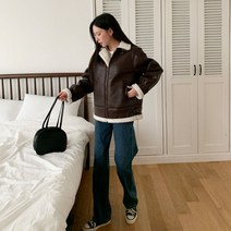 여성용 원밀리 뽀글이 털 페이크 가죽 목폴라 무스탕 cpjk4666k2c