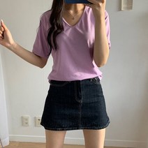 안다로미 여성용 심플 데일리 솔리드 브이넥 티셔츠