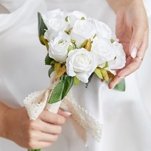 조화부케 셀프웨딩 브라이덜샤워소품 인테리어 장식 조화 장미부케, 화이트