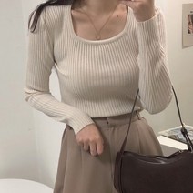 체리체리 여성용 골지 스퀘어넥 가을 니트