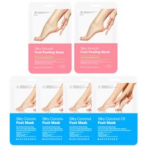 매드포코스 저자극 각질제거 보습영양 실키 스무스 풋 필링 마스크팩 40ml x 2p + 수분영양충전 힐링 홈케어 보들보들 코코넛오일 발팩 16ml x 4p, 1세트