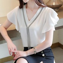 여성용 넥 라인 포인트 블라우스