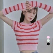 어썸어라운드 여성용 앙고라 스트라이프 니트 워머 세트