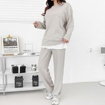가비진 여성용 일자 롱기장 팬츠 베이직 라운드 맨투맨 상하의 세트 ST221
