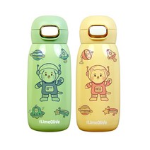 라임올리브 우주인 원터치 텀블러 350ml x 2종 + 우주인스티커 2종 세트, 옐로우, 그린(텀블러)