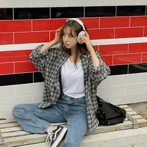 여성용 머그 박시 체크셔츠