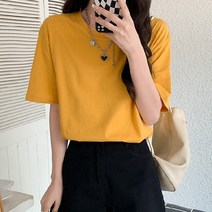 자취남녀 여성용 심플 라운드넥 반팔 티셔츠