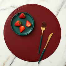 더블제이유 원형 가죽 식탁매트 4p, 와인, 지름 38cm