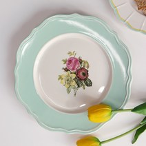 위즐리 빈티지 엔틱 브런치 접시, 4 민트 플라워, 1개