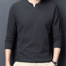 더시럽 남성용 슬림 세미브이넥 긴팔티