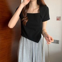 마더브띠 여성용 스퀘어넥 민무늬 티셔츠