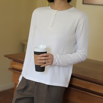 빼빼 여성용 버튼 라운드넥 보들 따듯 스판 티셔츠