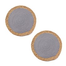 차분한 배색 라운드 수제 라탄 면 플레이스매트 냄비매트 코스터 36cm 2p, B 그레이, 2개