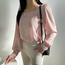 플랜데이 벌룬 스퀘어넥 긴팔 블라우스