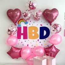 HBD 현수막 생일 축하 파티 용품 세트, 핑크, 1세트