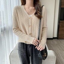유니제이 여성용 랠리 브이넥 꽈배기 가디건