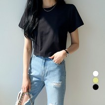 세컨그라운드 여성용 코튼 라운드 크롭 반팔 티셔츠