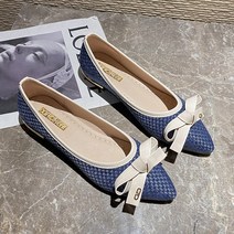 더나은날 여성용 입체 체크 뾰족코 칼국수 리본 단화 2cm YT_RI073