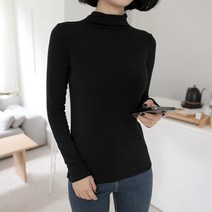 빼빼 여성용 따뜻 보들 앙고라 혼방 하이넥 목폴라 티셔츠