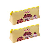 썸머 러블리 걸스걸스 일러스트 브러쉬 펜 파우치, 옐로우, 2개