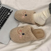 에이원 스마일 뽀글이 털 거실 슬리퍼, 브라운, 1개