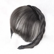 하이유니 앞머리 뱅 헤어 땋은 머리 가발 헤어밴드, 네츄럴블랙, 1개