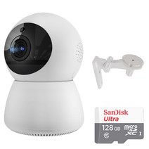 펭카 미캠 FULL HD 200만화소 홈CCTV IP네트워크 회전형 + SD 메모리 카드 128GB + 벽부형 브라켓, PD204