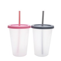아가프라 심쿵 빨대컵 400ml 2종 세트, 핑크, 그레이, 2개