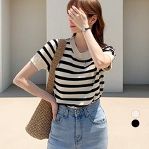 바블링브룩 여성용 데일리 스트라이프 라운드넥 반팔 니트