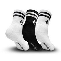 몽벨 남성 클래식 투링글 쿠션 중목 등산 양말 3족 MB-S05, 블랙, 화이트, 화이트