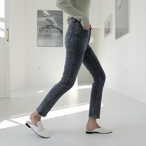 빼빼 여성용 히든밴딩 스판 슬림일자 데님팬츠