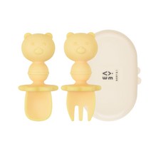 베이비앤아이 유아용 실리콘 꼬미 자기주도 스푼 포크 세트, 머스타드, 1세트