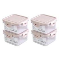 진공 소분 반찬통 밀폐용기 정사각 핑크 500ml, 4개, 단품