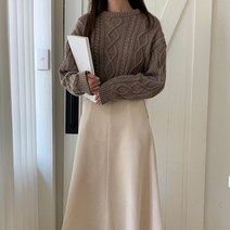 여성용 럽스 율리 라운드넥 꽈배기 크롭 니트