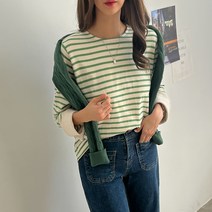 여성용 스트라이프 소매트임 티셔츠 #110409