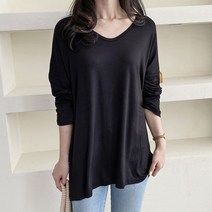 플랜데이 여성용 루즈핏 브이넥 레이온 긴팔 티셔츠