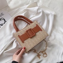 밀짚 짜임 벨트 체인 크로스 미니백