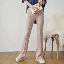 여성용 핀턱 부츠컷 면 팬츠