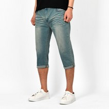 남성용 7부 리버트 블루 청바지