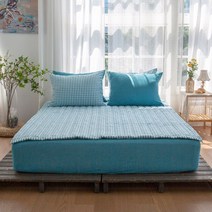 그래이불 부드러운 깅엄체크 워싱 먼지없는 체크 패드, 미드나잇그린