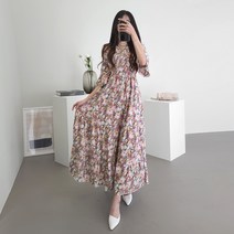 르엠마 벨라트르 반팔 프릴 플라워 쉬폰 원피스