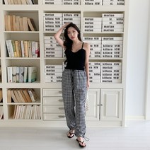 시크블랙 여성용 루디루 골지 크롭 끈 나시