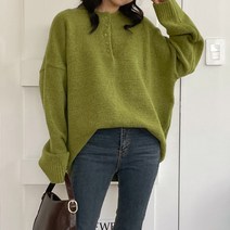 슈가펀 여성용 모넌 버튼 루즈핏니트