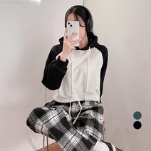 밀키버터 여성용 기모 나그랑 크롭 후드 티셔츠