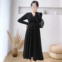 임산부 출산외출복 크로스 V넥 긴팔 원피스