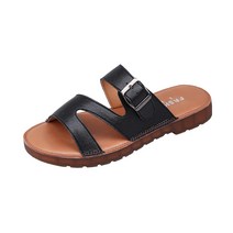 엘쏘 여성용 수제화 커브 레더 라인 스트랩 슬리퍼