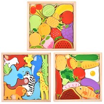 오즈토이 발란스 그림맞추기 도미노 퍼즐 동물 + 푸드 + 과일 세트, 1세트
