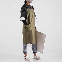 사이즈 조절 버클 어깨끈 이중잠금 앞트임 미대생 앞치마, 카키, 1개